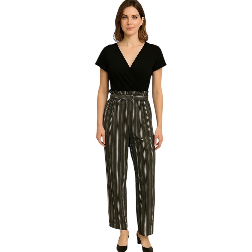 Maurices Small Green Black Jumpsuit Pantsuit Vneck Romper Office Casual